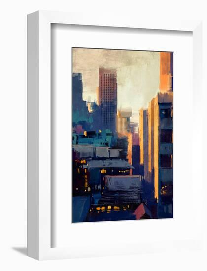 skyscrapers at sunset-null-Framed Art Print