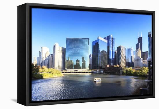 Skyscrapers Follow the Curve of the Chicago River, Chicago, Illinois, United States of America-Amanda Hall-Framed Premier Image Canvas