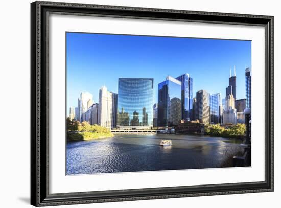 Skyscrapers Follow the Curve of the Chicago River, Chicago, Illinois, United States of America-Amanda Hall-Framed Photographic Print