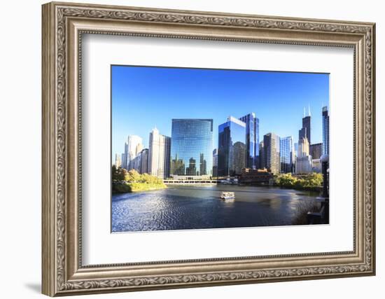 Skyscrapers Follow the Curve of the Chicago River, Chicago, Illinois, United States of America-Amanda Hall-Framed Photographic Print