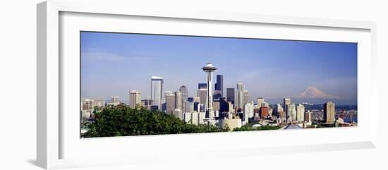 Skyscrapers in a City with a Mountain in the Background, Mt Rainier, Mt Rainier National Park-null-Framed Photographic Print