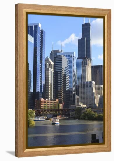 Skyscrapers Including Willis Tower in Downtown Chicago by Chicago River, Chicago, Illinois, USA-Amanda Hall-Framed Premier Image Canvas