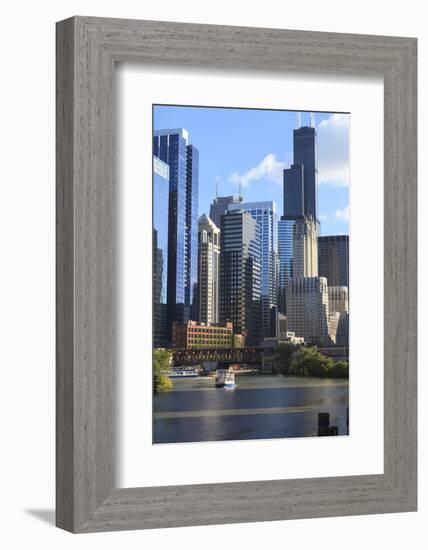 Skyscrapers Including Willis Tower in Downtown Chicago by Chicago River, Chicago, Illinois, USA-Amanda Hall-Framed Photographic Print