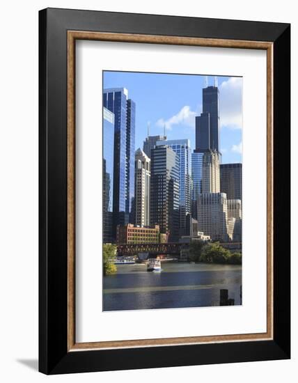 Skyscrapers Including Willis Tower in Downtown Chicago by Chicago River, Chicago, Illinois, USA-Amanda Hall-Framed Photographic Print