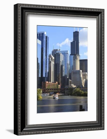 Skyscrapers Including Willis Tower in Downtown Chicago by Chicago River, Chicago, Illinois, USA-Amanda Hall-Framed Photographic Print