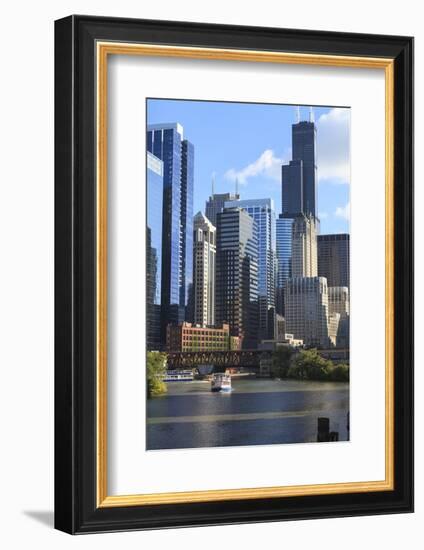 Skyscrapers Including Willis Tower in Downtown Chicago by Chicago River, Chicago, Illinois, USA-Amanda Hall-Framed Photographic Print