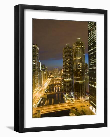 Skyscrapers Lining the Chicago River and West Wacker Drive at Dusk, Chicago, Illinois, USA-Amanda Hall-Framed Photographic Print