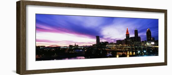 Skyscrapers lit up at dusk, Cleveland, Ohio, USA-null-Framed Photographic Print