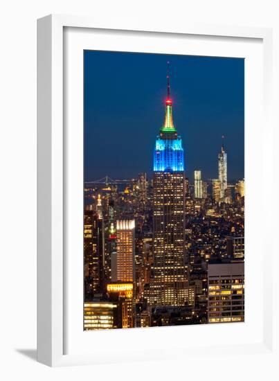 Skyscrapers Lit Up at Night in a City, Empire State Building, Manhattan, New York City-null-Framed Photographic Print