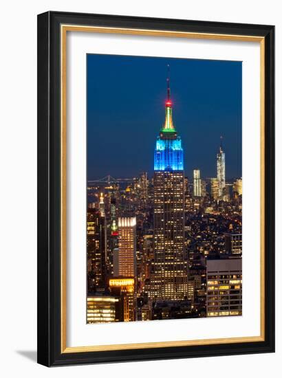Skyscrapers Lit Up at Night in a City, Empire State Building, Manhattan, New York City-null-Framed Photographic Print