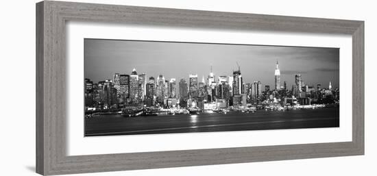 Skyscrapers Lit Up at Night in a City, Manhattan, New York City, New York State, USA-null-Framed Photographic Print