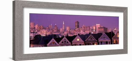Skyscrapers Lit Up at Night in a City, San Francisco, California, USA-null-Framed Photographic Print