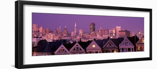 Skyscrapers Lit Up at Night in a City, San Francisco, California, USA-null-Framed Photographic Print