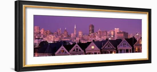 Skyscrapers Lit Up at Night in a City, San Francisco, California, USA-null-Framed Photographic Print