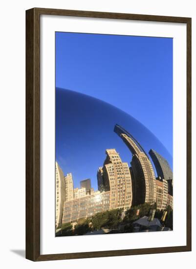 Skyscrapers Reflecting in the Cloud Gate Sculpture, Millennium Park, Chicago, Illinois, USA-Amanda Hall-Framed Photographic Print