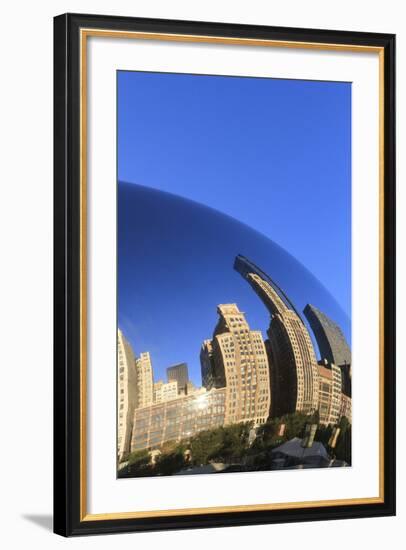 Skyscrapers Reflecting in the Cloud Gate Sculpture, Millennium Park, Chicago, Illinois, USA-Amanda Hall-Framed Photographic Print