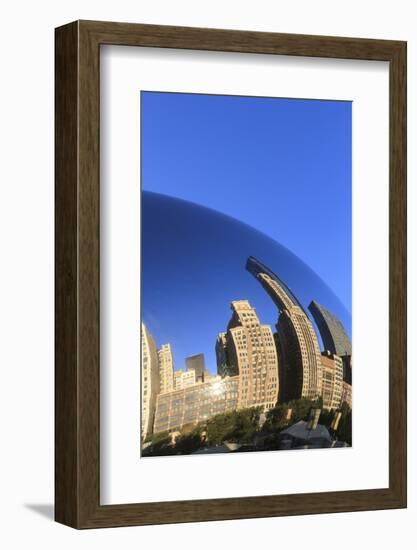 Skyscrapers Reflecting in the Cloud Gate Sculpture, Millennium Park, Chicago, Illinois, USA-Amanda Hall-Framed Photographic Print