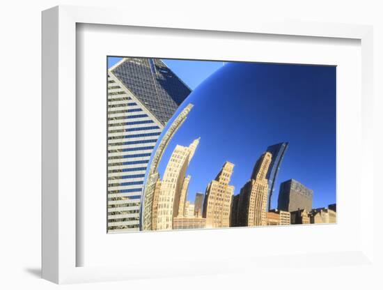 Skyscrapers Reflecting in the Cloud Gate Sculpture, Millennium Park, Chicago, Illinois, USA-Amanda Hall-Framed Photographic Print