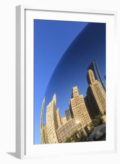 Skyscrapers Reflecting in the Cloud Gate Steel Sculpture, Millennium Park, Chicago, Illinois, USA-Amanda Hall-Framed Photographic Print