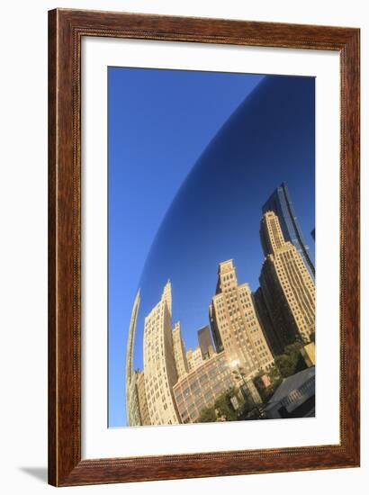 Skyscrapers Reflecting in the Cloud Gate Steel Sculpture, Millennium Park, Chicago, Illinois, USA-Amanda Hall-Framed Photographic Print