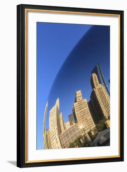Skyscrapers Reflecting in the Cloud Gate Steel Sculpture, Millennium Park, Chicago, Illinois, USA-Amanda Hall-Framed Photographic Print