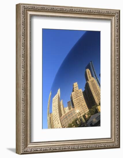 Skyscrapers Reflecting in the Cloud Gate Steel Sculpture, Millennium Park, Chicago, Illinois, USA-Amanda Hall-Framed Photographic Print