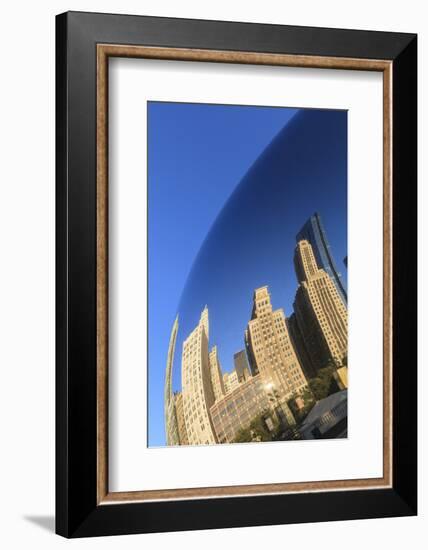 Skyscrapers Reflecting in the Cloud Gate Steel Sculpture, Millennium Park, Chicago, Illinois, USA-Amanda Hall-Framed Photographic Print