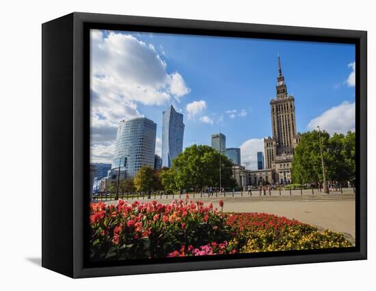 Skyscrapers with Palace of Culture and Science, City Centre, Warsaw, Masovian Voivodeship, Poland,-Karol Kozlowski-Framed Premier Image Canvas