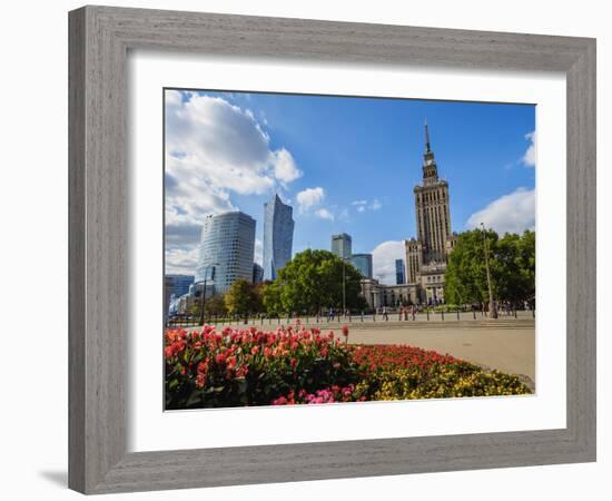 Skyscrapers with Palace of Culture and Science, City Centre, Warsaw, Masovian Voivodeship, Poland,-Karol Kozlowski-Framed Photographic Print