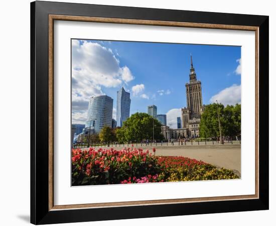 Skyscrapers with Palace of Culture and Science, City Centre, Warsaw, Masovian Voivodeship, Poland,-Karol Kozlowski-Framed Photographic Print