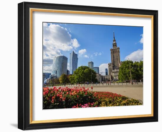 Skyscrapers with Palace of Culture and Science, City Centre, Warsaw, Masovian Voivodeship, Poland,-Karol Kozlowski-Framed Photographic Print
