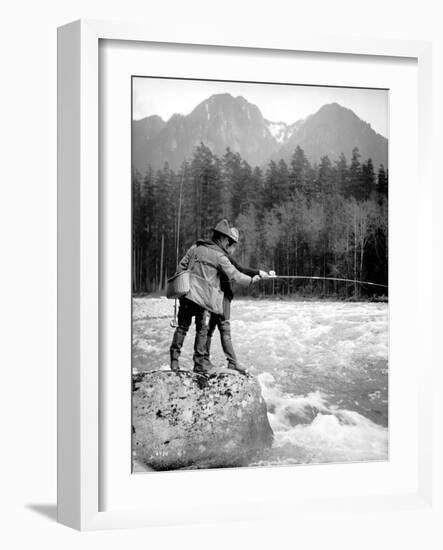 Skyskomish River Fishing, 1906-Asahel Curtis-Framed Giclee Print