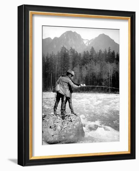 Skyskomish River Fishing, 1906-Asahel Curtis-Framed Giclee Print