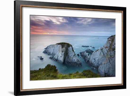 Slate Cliffs Near Morte Point at Sunset, Mortehoe, North Devon, England. Summer-Adam Burton-Framed Photographic Print