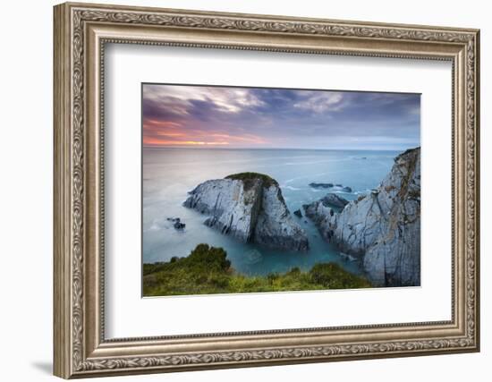 Slate Cliffs Near Morte Point at Sunset, Mortehoe, North Devon, England. Summer-Adam Burton-Framed Photographic Print