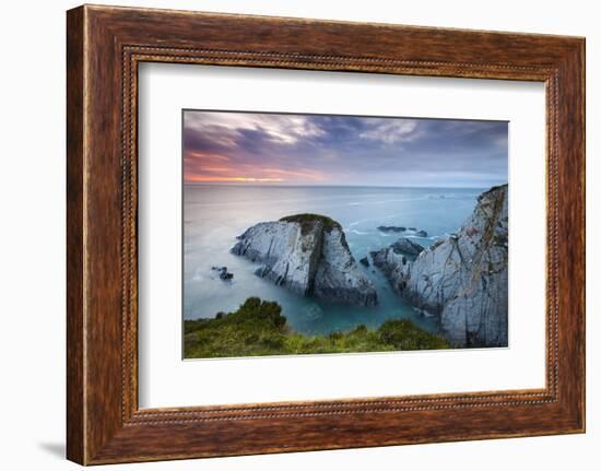 Slate Cliffs Near Morte Point at Sunset, Mortehoe, North Devon, England. Summer-Adam Burton-Framed Photographic Print