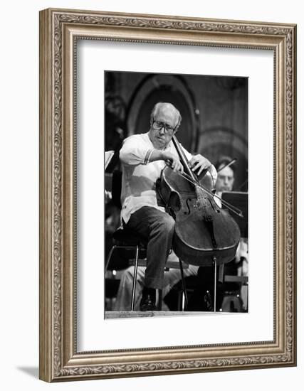 Slava Rostropovich Playing the Cello on a Stage-null-Framed Photographic Print