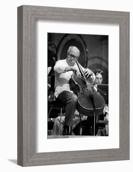 Slava Rostropovich Playing the Cello on a Stage-null-Framed Photographic Print