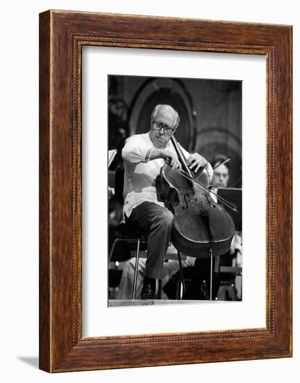 Slava Rostropovich Playing the Cello on a Stage-null-Framed Photographic Print