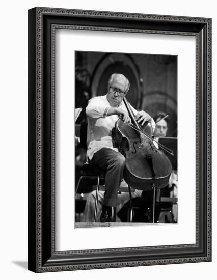 Slava Rostropovich Playing the Cello on a Stage-null-Framed Photographic Print