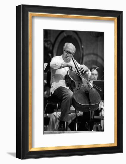 Slava Rostropovich Playing the Cello on a Stage-null-Framed Photographic Print