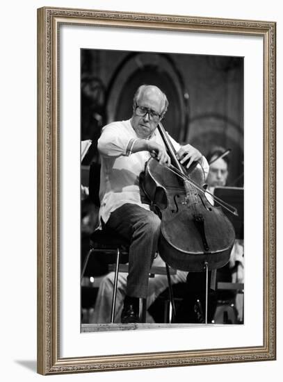 Slava Rostropovich Playing the Cello on a Stage-null-Framed Photographic Print