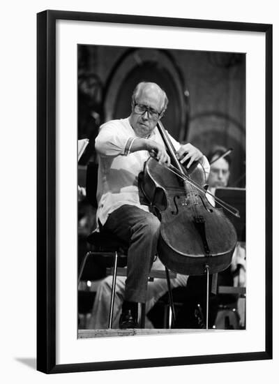 Slava Rostropovich Playing the Cello on a Stage-null-Framed Photographic Print