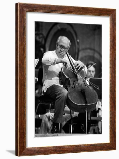 Slava Rostropovich Playing the Cello on a Stage-null-Framed Photographic Print