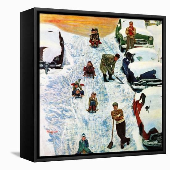 "Sledding and Digging Out," January 28, 1961-Earl Mayan-Framed Premier Image Canvas