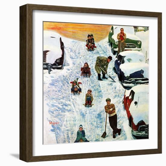 "Sledding and Digging Out," January 28, 1961-Earl Mayan-Framed Giclee Print