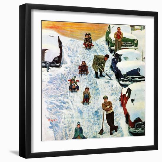 "Sledding and Digging Out," January 28, 1961-Earl Mayan-Framed Giclee Print