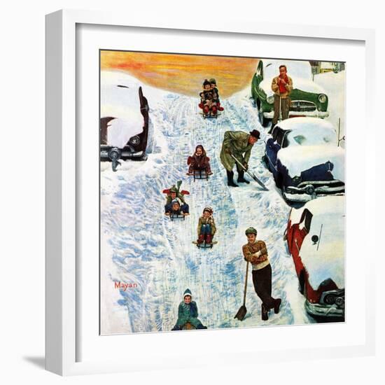 "Sledding and Digging Out," January 28, 1961-Earl Mayan-Framed Giclee Print