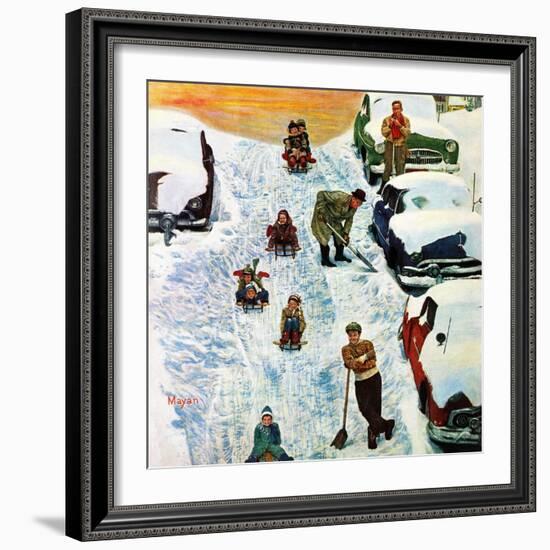 "Sledding and Digging Out," January 28, 1961-Earl Mayan-Framed Giclee Print