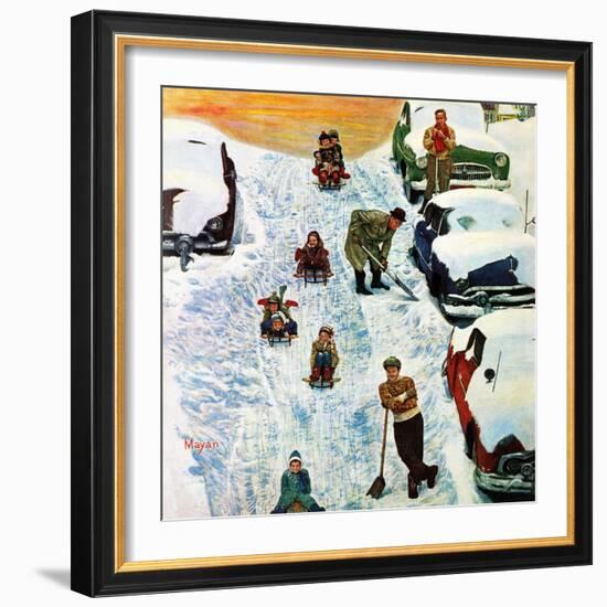 "Sledding and Digging Out," January 28, 1961-Earl Mayan-Framed Giclee Print